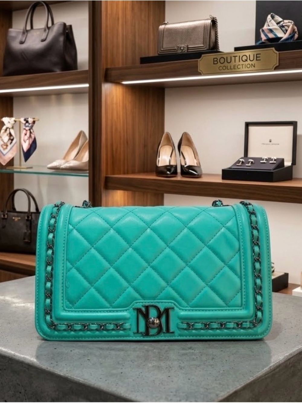 Badgley Mischka Quilted Teal Chain Shoulder Bag *new w/tags - Picture 4 of 8